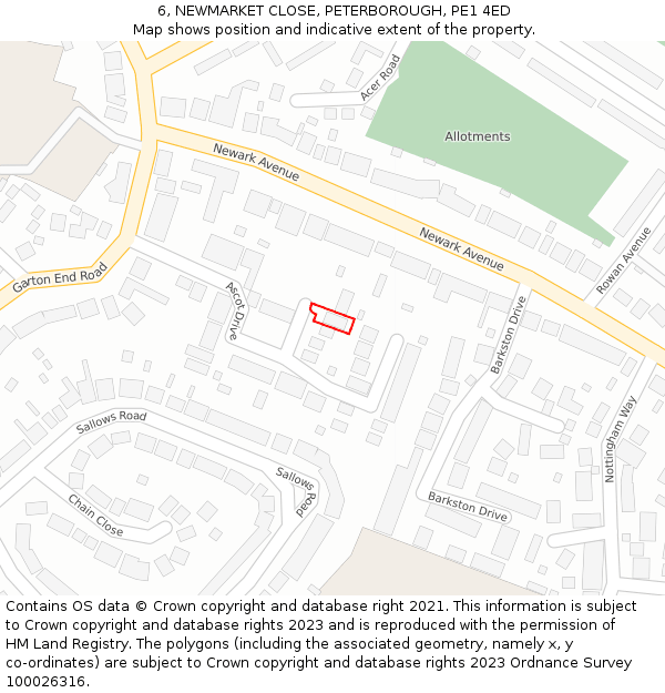 6, NEWMARKET CLOSE, PETERBOROUGH, PE1 4ED: Location map and indicative extent of plot