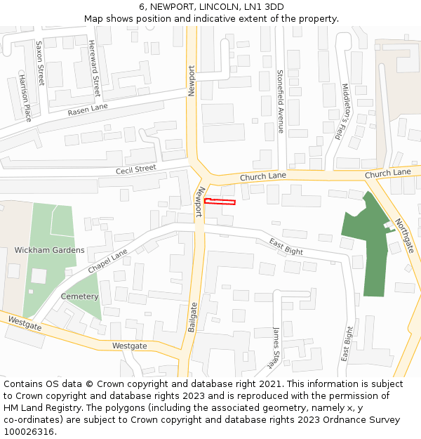 6, NEWPORT, LINCOLN, LN1 3DD: Location map and indicative extent of plot