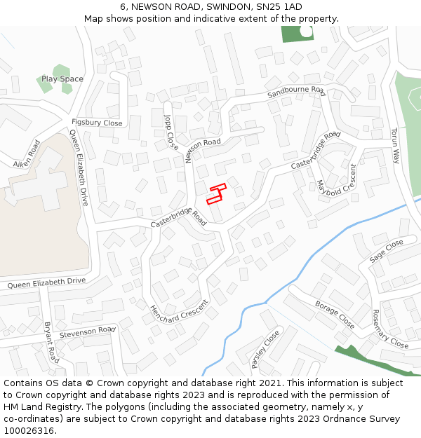 6, NEWSON ROAD, SWINDON, SN25 1AD: Location map and indicative extent of plot