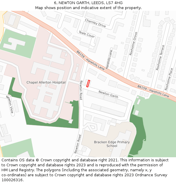 6, NEWTON GARTH, LEEDS, LS7 4HG: Location map and indicative extent of plot