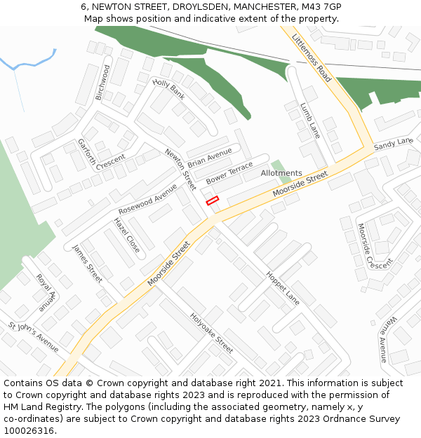 6, NEWTON STREET, DROYLSDEN, MANCHESTER, M43 7GP: Location map and indicative extent of plot