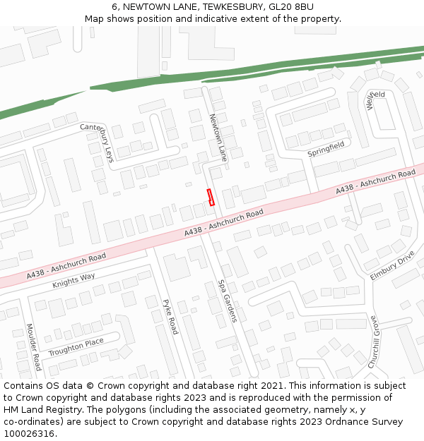 6, NEWTOWN LANE, TEWKESBURY, GL20 8BU: Location map and indicative extent of plot