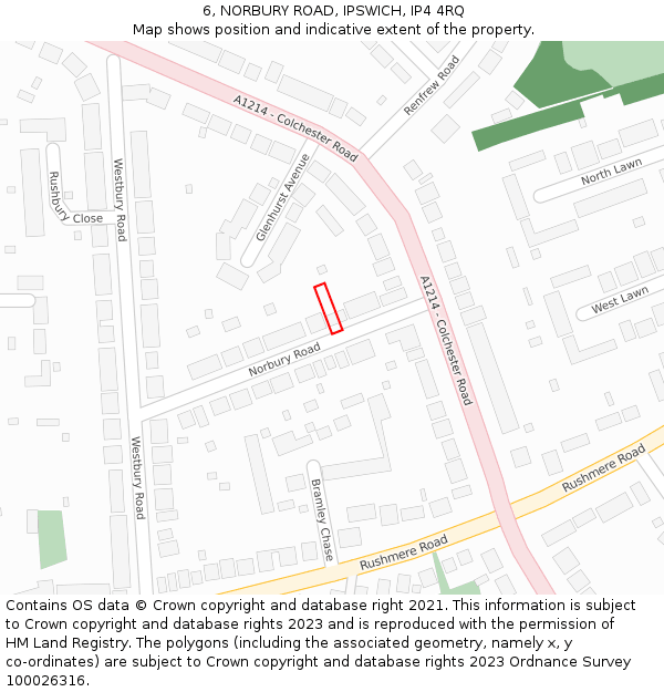 6, NORBURY ROAD, IPSWICH, IP4 4RQ: Location map and indicative extent of plot