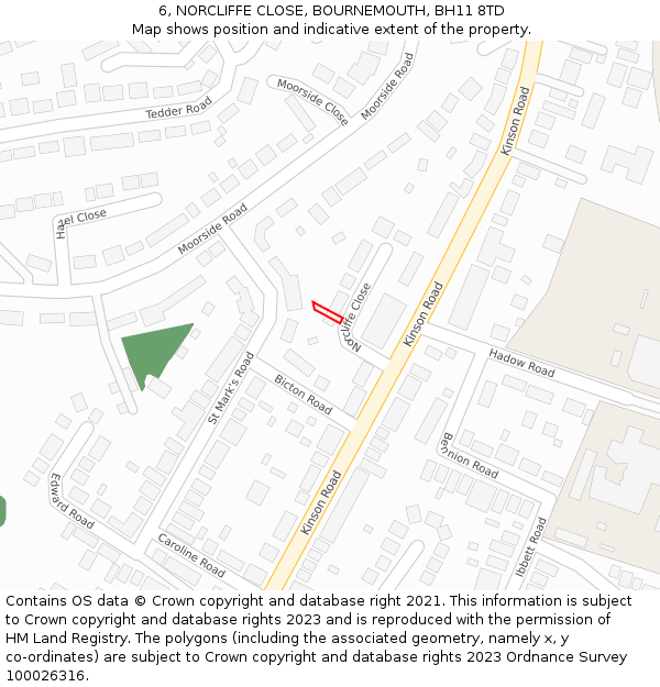 6, NORCLIFFE CLOSE, BOURNEMOUTH, BH11 8TD: Location map and indicative extent of plot