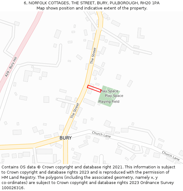 6, NORFOLK COTTAGES, THE STREET, BURY, PULBOROUGH, RH20 1PA: Location map and indicative extent of plot
