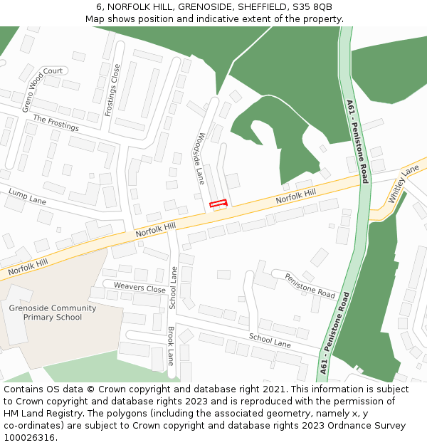 6, NORFOLK HILL, GRENOSIDE, SHEFFIELD, S35 8QB: Location map and indicative extent of plot