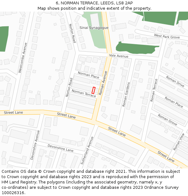 6, NORMAN TERRACE, LEEDS, LS8 2AP: Location map and indicative extent of plot
