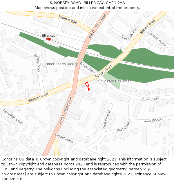 6, NORSEY ROAD, BILLERICAY, CM11 2AA: Location map and indicative extent of plot