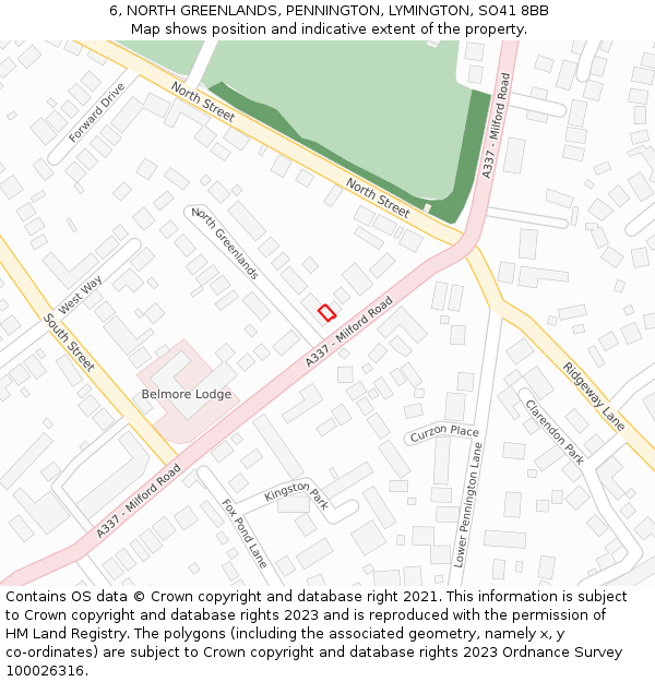 6, NORTH GREENLANDS, PENNINGTON, LYMINGTON, SO41 8BB: Location map and indicative extent of plot