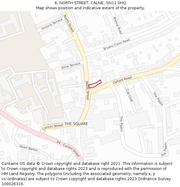 6, NORTH STREET, CALNE, SN11 0HQ: Location map and indicative extent of plot