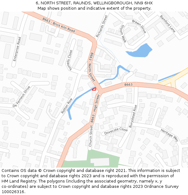 6, NORTH STREET, RAUNDS, WELLINGBOROUGH, NN9 6HX: Location map and indicative extent of plot