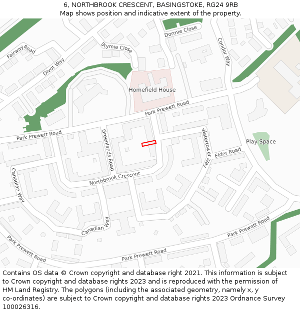 6, NORTHBROOK CRESCENT, BASINGSTOKE, RG24 9RB: Location map and indicative extent of plot
