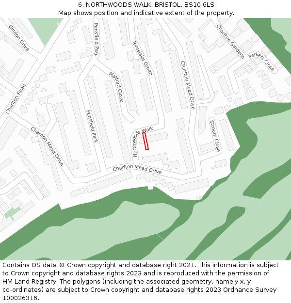 6, NORTHWOODS WALK, BRISTOL, BS10 6LS: Location map and indicative extent of plot