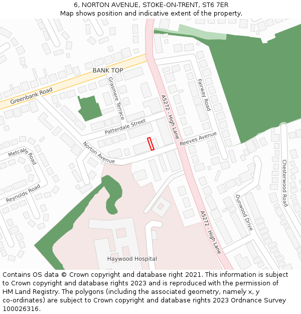 6, NORTON AVENUE, STOKE-ON-TRENT, ST6 7ER: Location map and indicative extent of plot
