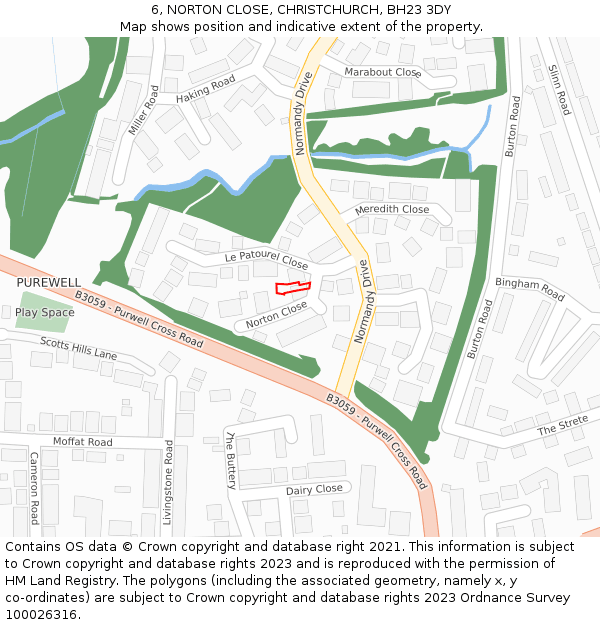 6, NORTON CLOSE, CHRISTCHURCH, BH23 3DY: Location map and indicative extent of plot
