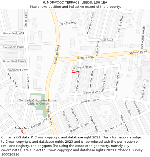 6, NORWOOD TERRACE, LEEDS, LS6 1EA: Location map and indicative extent of plot