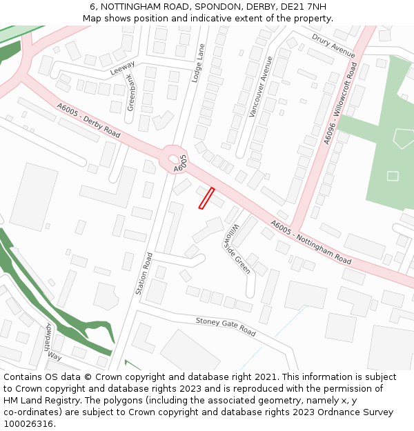 6, NOTTINGHAM ROAD, SPONDON, DERBY, DE21 7NH: Location map and indicative extent of plot