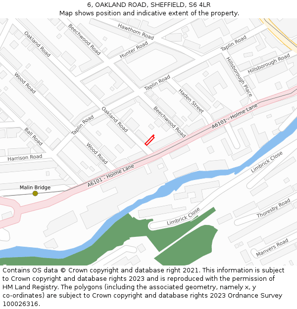 6, OAKLAND ROAD, SHEFFIELD, S6 4LR: Location map and indicative extent of plot