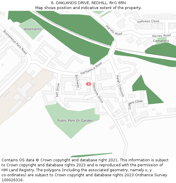 6, OAKLANDS DRIVE, REDHILL, RH1 6RN: Location map and indicative extent of plot