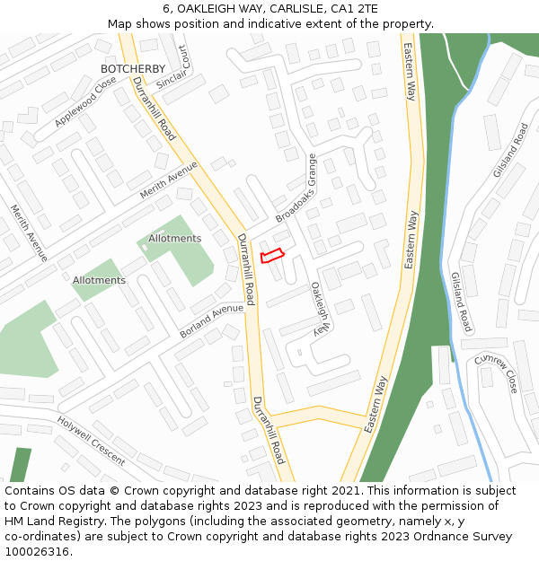 6, OAKLEIGH WAY, CARLISLE, CA1 2TE: Location map and indicative extent of plot