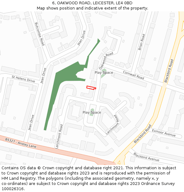 6, OAKWOOD ROAD, LEICESTER, LE4 0BD: Location map and indicative extent of plot