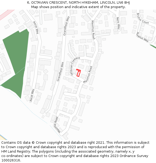 6, OCTAVIAN CRESCENT, NORTH HYKEHAM, LINCOLN, LN6 8HJ: Location map and indicative extent of plot