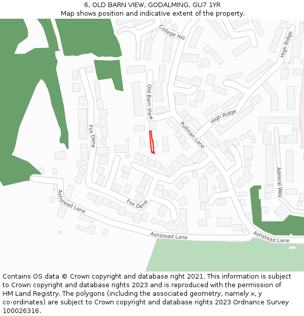 6, OLD BARN VIEW, GODALMING, GU7 1YR: Location map and indicative extent of plot