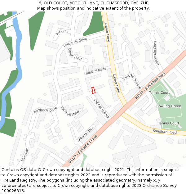 6, OLD COURT, ARBOUR LANE, CHELMSFORD, CM1 7UF: Location map and indicative extent of plot
