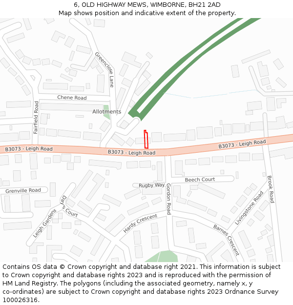 6, OLD HIGHWAY MEWS, WIMBORNE, BH21 2AD: Location map and indicative extent of plot