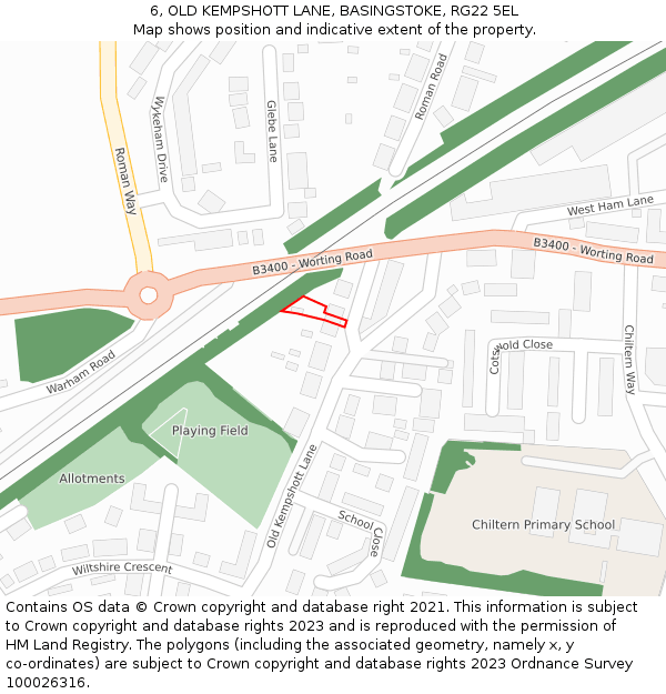 6, OLD KEMPSHOTT LANE, BASINGSTOKE, RG22 5EL: Location map and indicative extent of plot