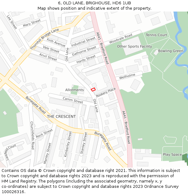 6, OLD LANE, BRIGHOUSE, HD6 1UB: Location map and indicative extent of plot