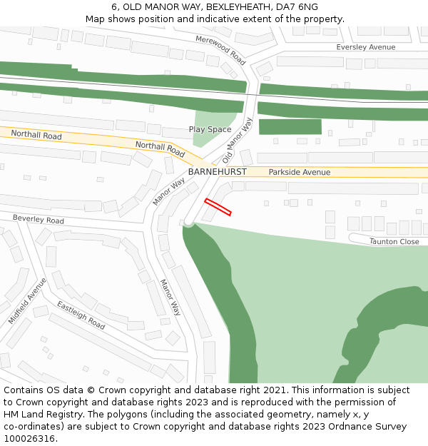 6, OLD MANOR WAY, BEXLEYHEATH, DA7 6NG: Location map and indicative extent of plot