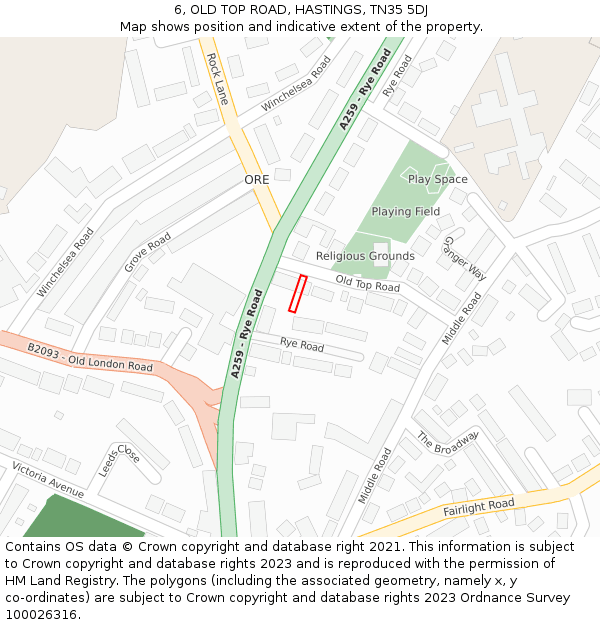 6, OLD TOP ROAD, HASTINGS, TN35 5DJ: Location map and indicative extent of plot