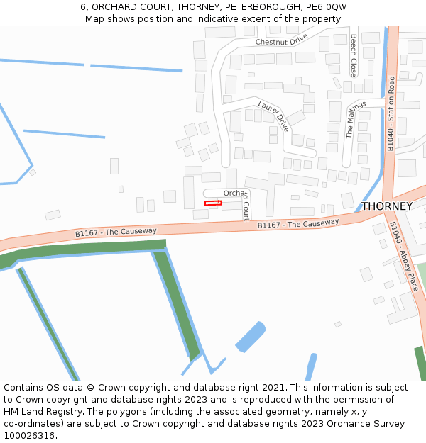 6, ORCHARD COURT, THORNEY, PETERBOROUGH, PE6 0QW: Location map and indicative extent of plot
