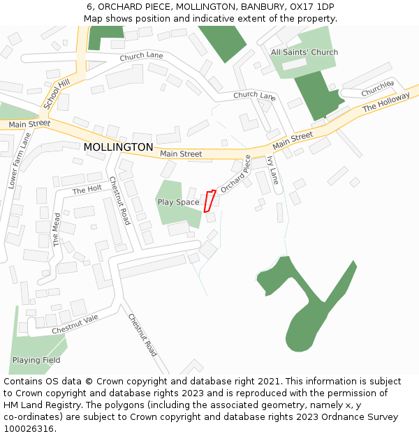 6, ORCHARD PIECE, MOLLINGTON, BANBURY, OX17 1DP: Location map and indicative extent of plot