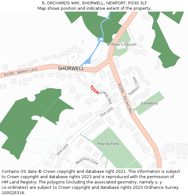 6, ORCHARDS WAY, SHORWELL, NEWPORT, PO30 3LF: Location map and indicative extent of plot