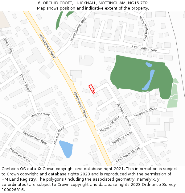 6, ORCHID CROFT, HUCKNALL, NOTTINGHAM, NG15 7EP: Location map and indicative extent of plot