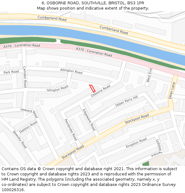 6, OSBORNE ROAD, SOUTHVILLE, BRISTOL, BS3 1PR: Location map and indicative extent of plot
