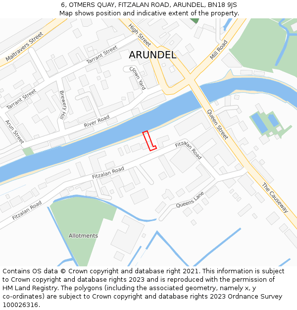 6, OTMERS QUAY, FITZALAN ROAD, ARUNDEL, BN18 9JS: Location map and indicative extent of plot