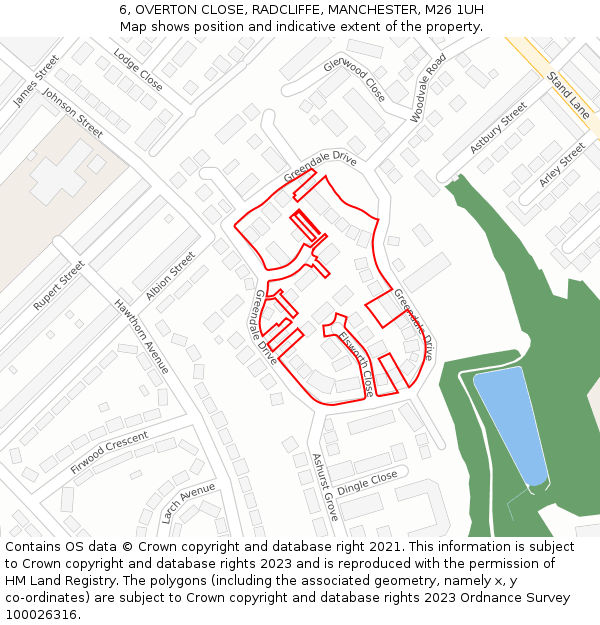 6, OVERTON CLOSE, RADCLIFFE, MANCHESTER, M26 1UH: Location map and indicative extent of plot