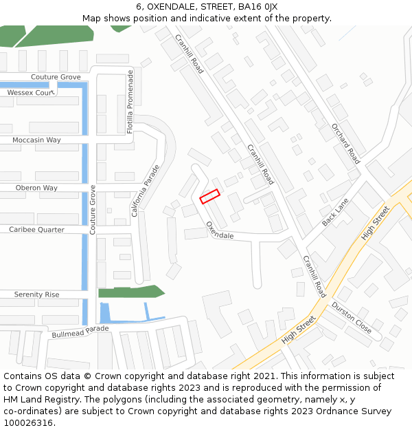6, OXENDALE, STREET, BA16 0JX: Location map and indicative extent of plot