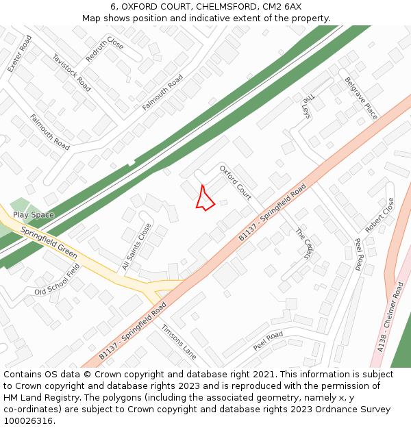 6, OXFORD COURT, CHELMSFORD, CM2 6AX: Location map and indicative extent of plot