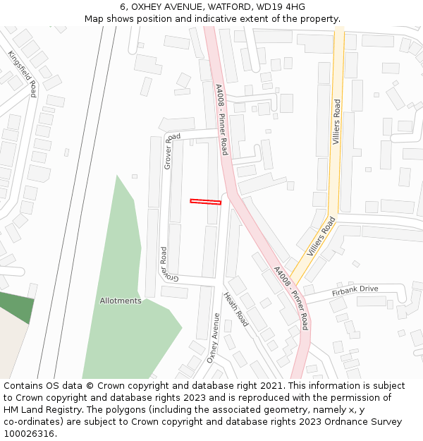 6, OXHEY AVENUE, WATFORD, WD19 4HG: Location map and indicative extent of plot