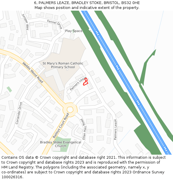 6, PALMERS LEAZE, BRADLEY STOKE, BRISTOL, BS32 0HE: Location map and indicative extent of plot