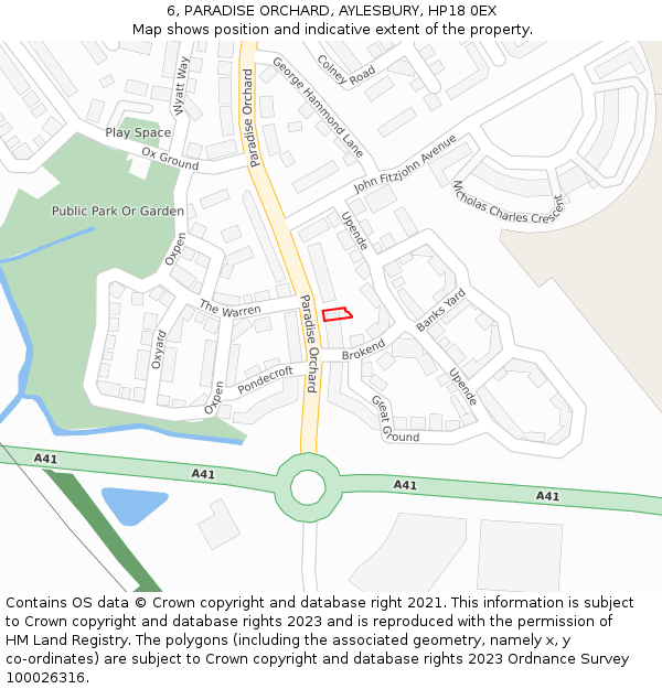 6, PARADISE ORCHARD, AYLESBURY, HP18 0EX: Location map and indicative extent of plot
