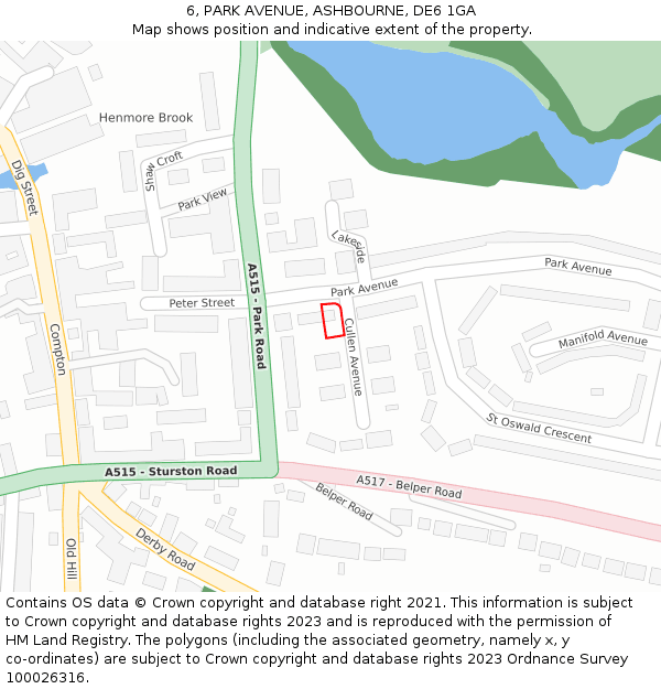 6, PARK AVENUE, ASHBOURNE, DE6 1GA: Location map and indicative extent of plot