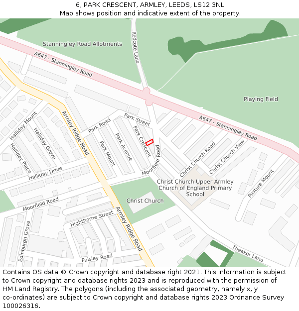 6, PARK CRESCENT, ARMLEY, LEEDS, LS12 3NL: Location map and indicative extent of plot