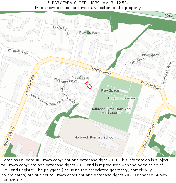 6, PARK FARM CLOSE, HORSHAM, RH12 5EU: Location map and indicative extent of plot
