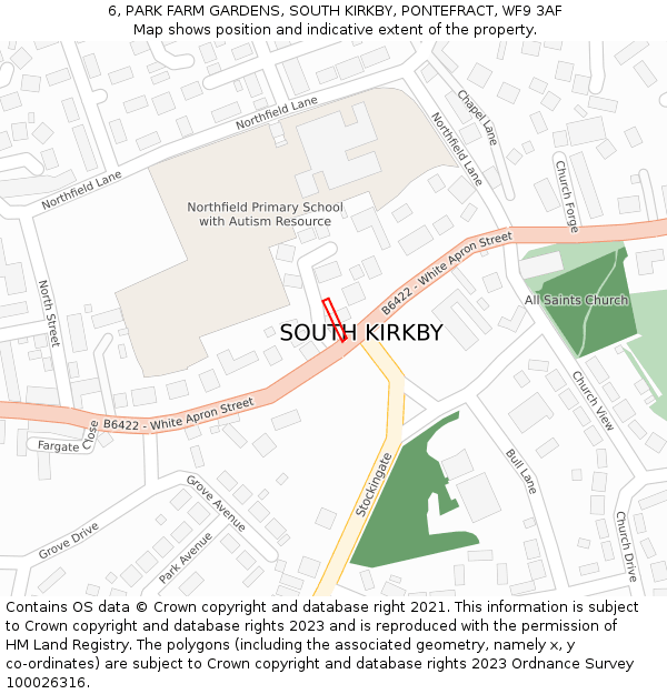 6, PARK FARM GARDENS, SOUTH KIRKBY, PONTEFRACT, WF9 3AF: Location map and indicative extent of plot