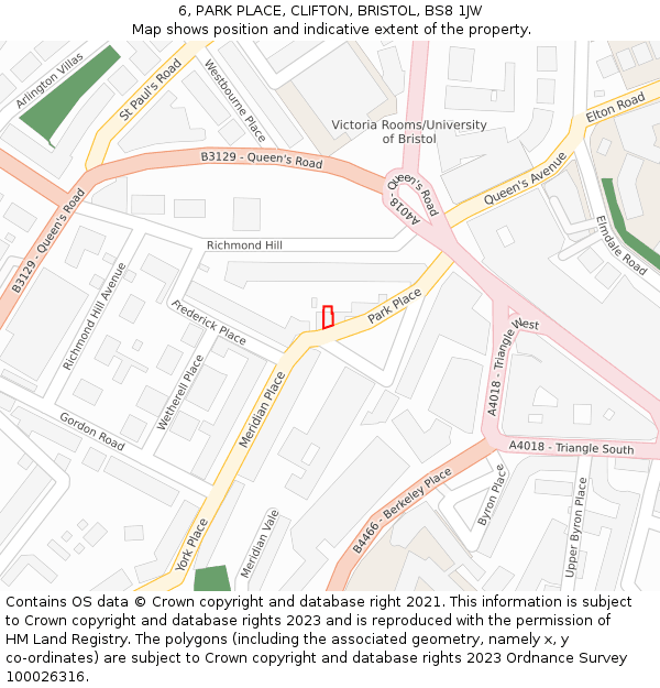 6, PARK PLACE, CLIFTON, BRISTOL, BS8 1JW: Location map and indicative extent of plot